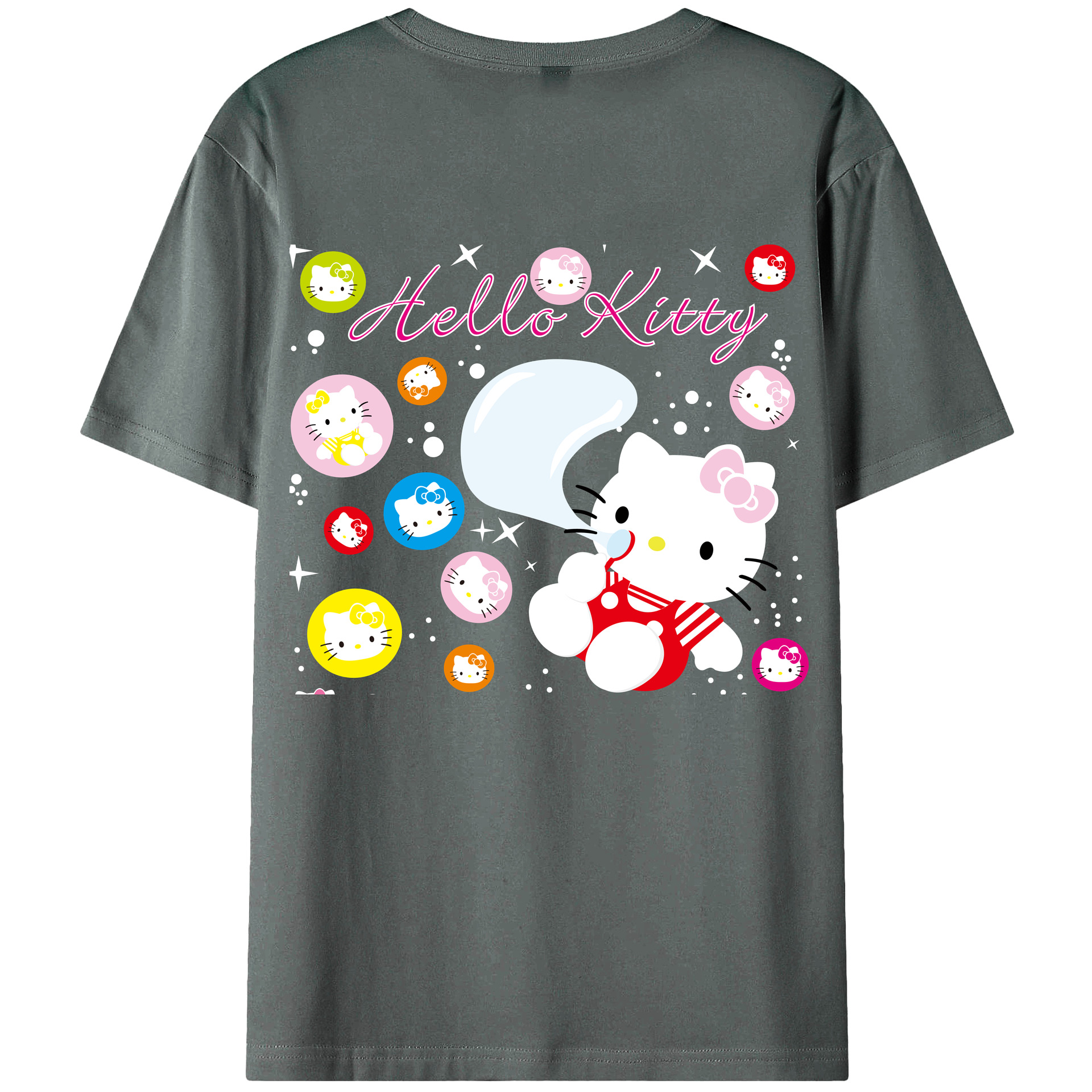 （画像用） Hello Kitty ハローキティ 綿100％ メンズ半袖Tシャツ（バックプリント） 通気性